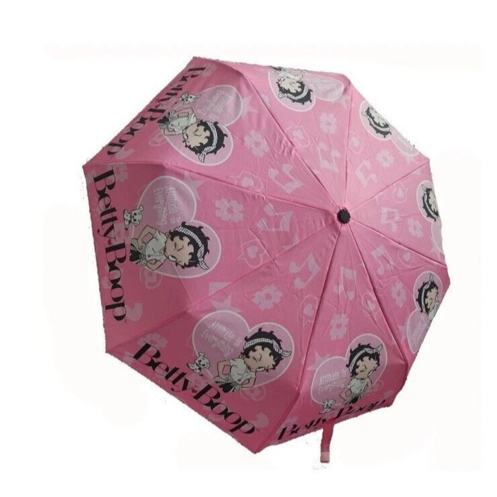 New Betty Boop Pink 40" Width Compact Umbrella Attitude Pudgy Licensed Heart NIP
